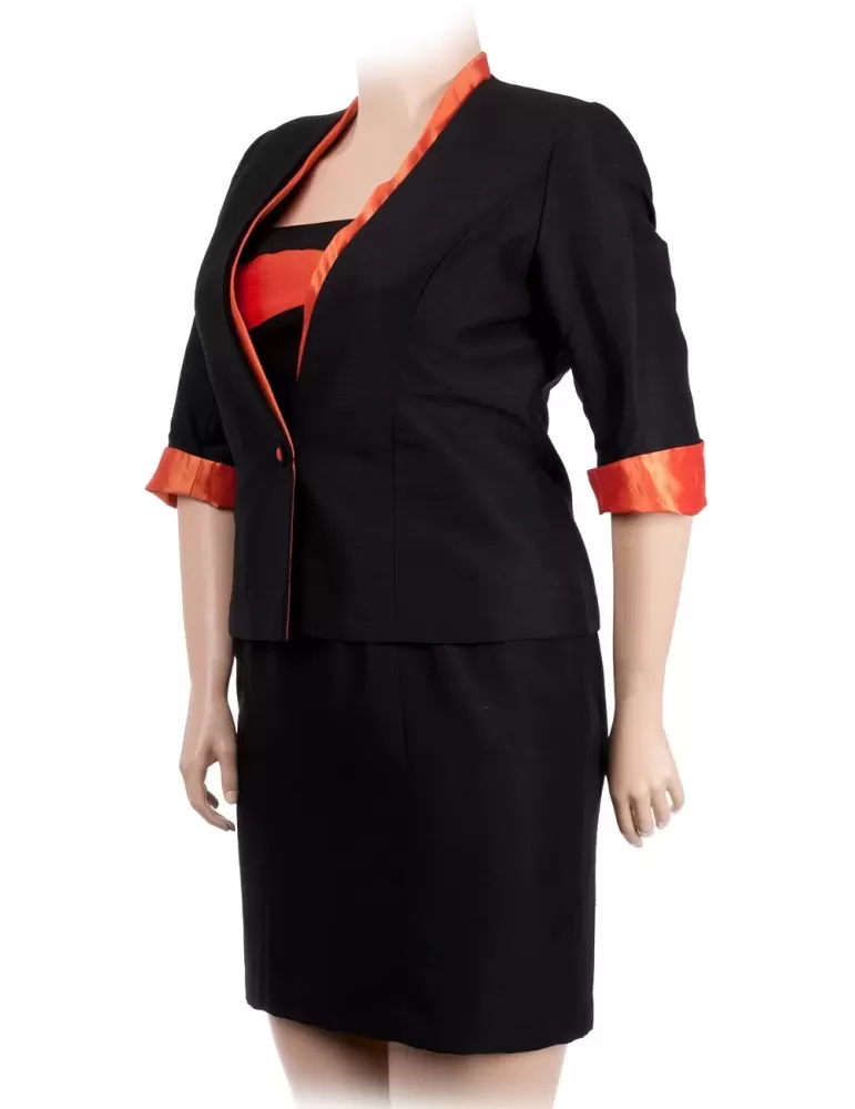 Completo abito e giacca shantung nero e arancione Silvia Mei